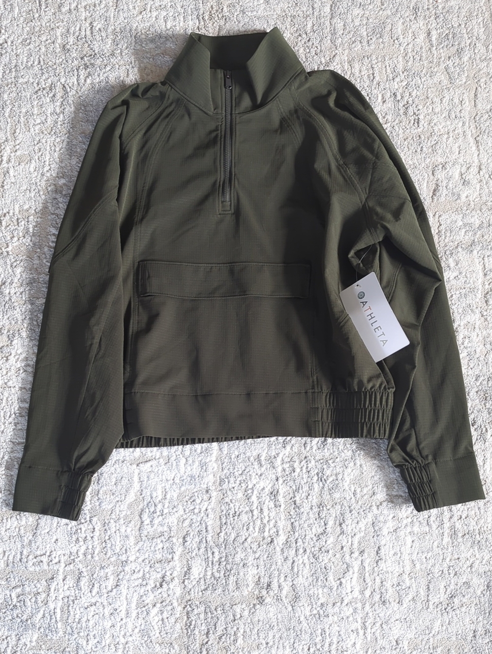 NWT Athleta Olive Green Boundless Popover Quarter-Zip Pullover Size XS
